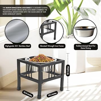 Baron Single Bowl Dog Feeder - Elevated Diner - 10 Tall
