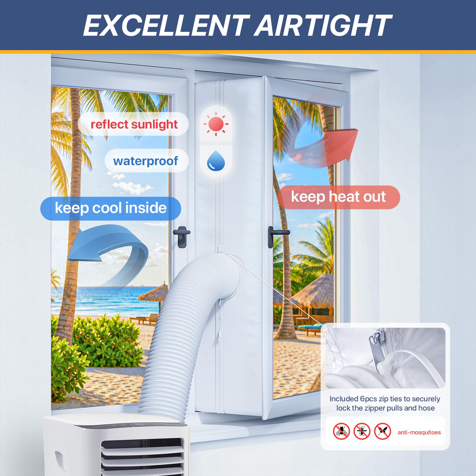 LOVIGA 300cm Kit Ventana Aire Acondicionado Portátil, Aire Acondicionado Portátil Ventana con Cremallera, Sellado Hermético para Ventanas Abatibles, de Tejado y Tipo Toldo, Hot Air Stop, Sin Taladrar