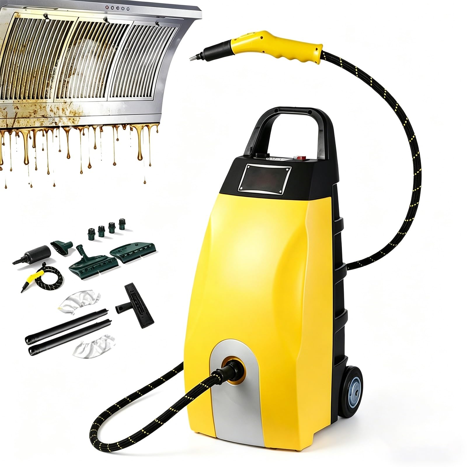 Pulitore A Vapore Commerciale Professionale 3000w, Generatore Robusto Ad Alta Temperatura Con Serbatoio Da 3,5l Triplo sis-tema Di Sicurezza Per Casa, Cucina, Auto E Pulizie Industriali(Yellow)