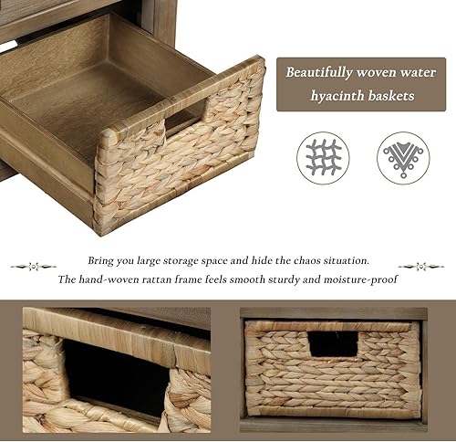 Miniatura 15 de SOFTSEA - Banco organizador de almacenamiento con 3 cajones, 3 canastas de ratán y cojín extraíble, para entrada, pasillo, sala de estar (negro)