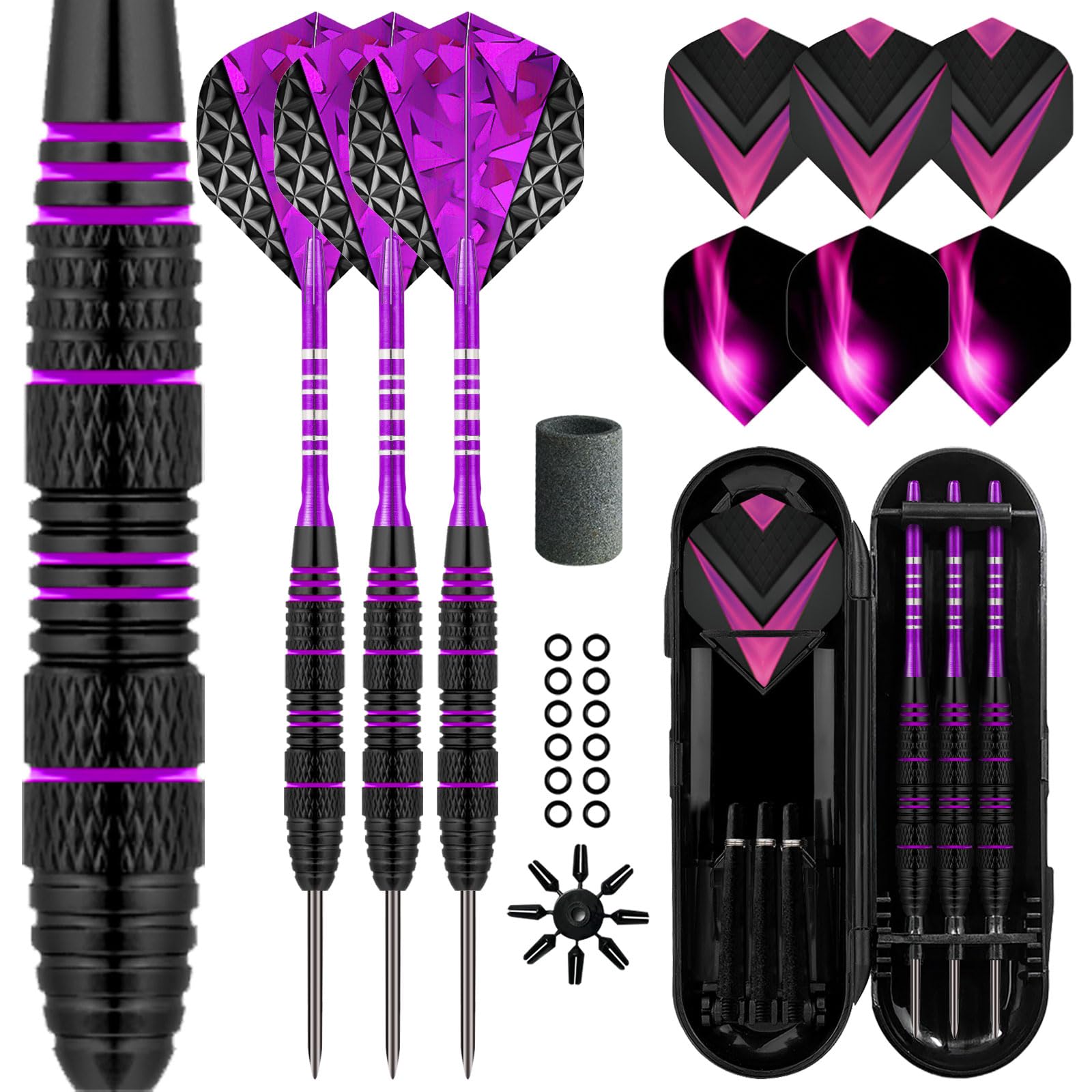 Lavishio Professionelles Dart-Set mit Stahlspitze, 3 Aluminium-Schäfte, Stahlspitze, professionelles Dart-Set mit Stahlspitze, 3 zusätzliche Dart-Flights, 3 Ersatz-Kunststoff-Schäfte (Purple)