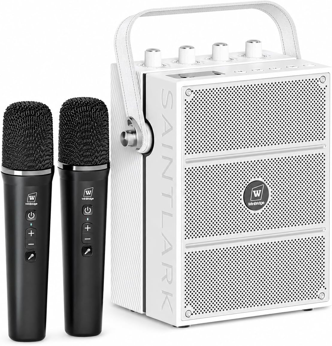 100W Microphone with Speaker Powerful Voice Amplifier Wireless S99 White | Bluetooth Speaker with Wireless Microphones, Portable Karaoke Machine for Adults, PA System for Karaoke, Party, Teaching,