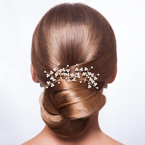 Miniatura 5 de HINZIC 2 horquillas para el pelo de perlas de boda, joyería de pelo de perlas de metal, pasador de novia, horquillas decorativas para el cabello,