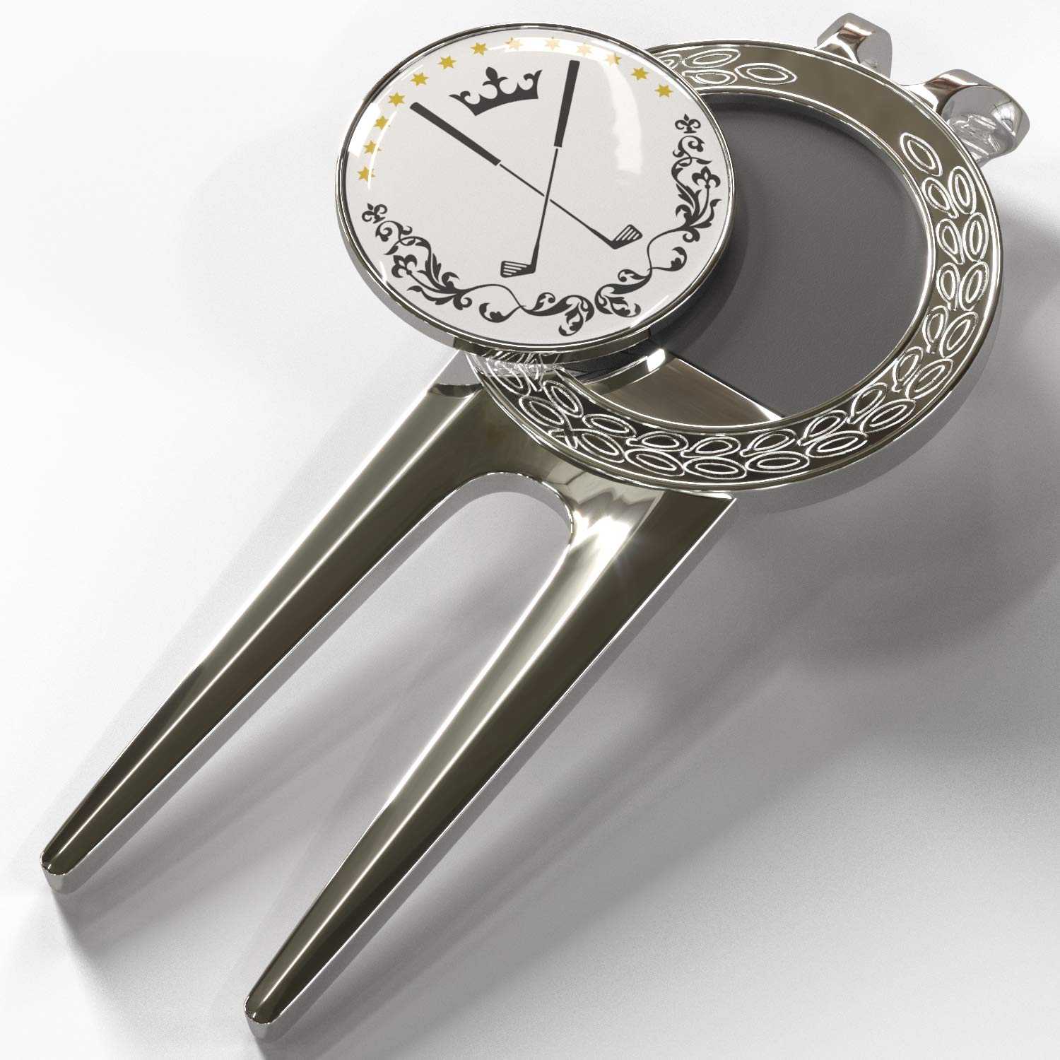 Pitchgabel Golf Divot Tool Magnet Ball Marker | Premium Qualität Ballmarker | Magnetisch Abnehmbarer Markierer | Ballmarkierung | Pitchmarken | Hochwertiger Marker | (Silber)
