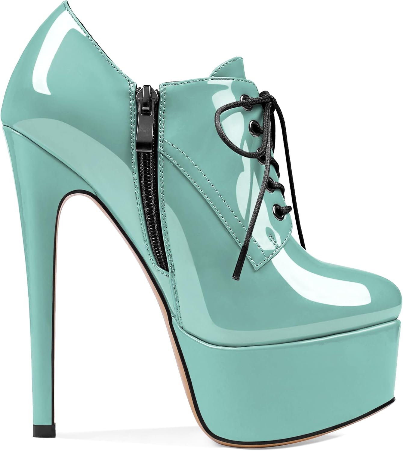 SAMMITOP Women's Round Toe Lace Up Ankle Boots Platform High Heel Pumps Party Dress Shoes