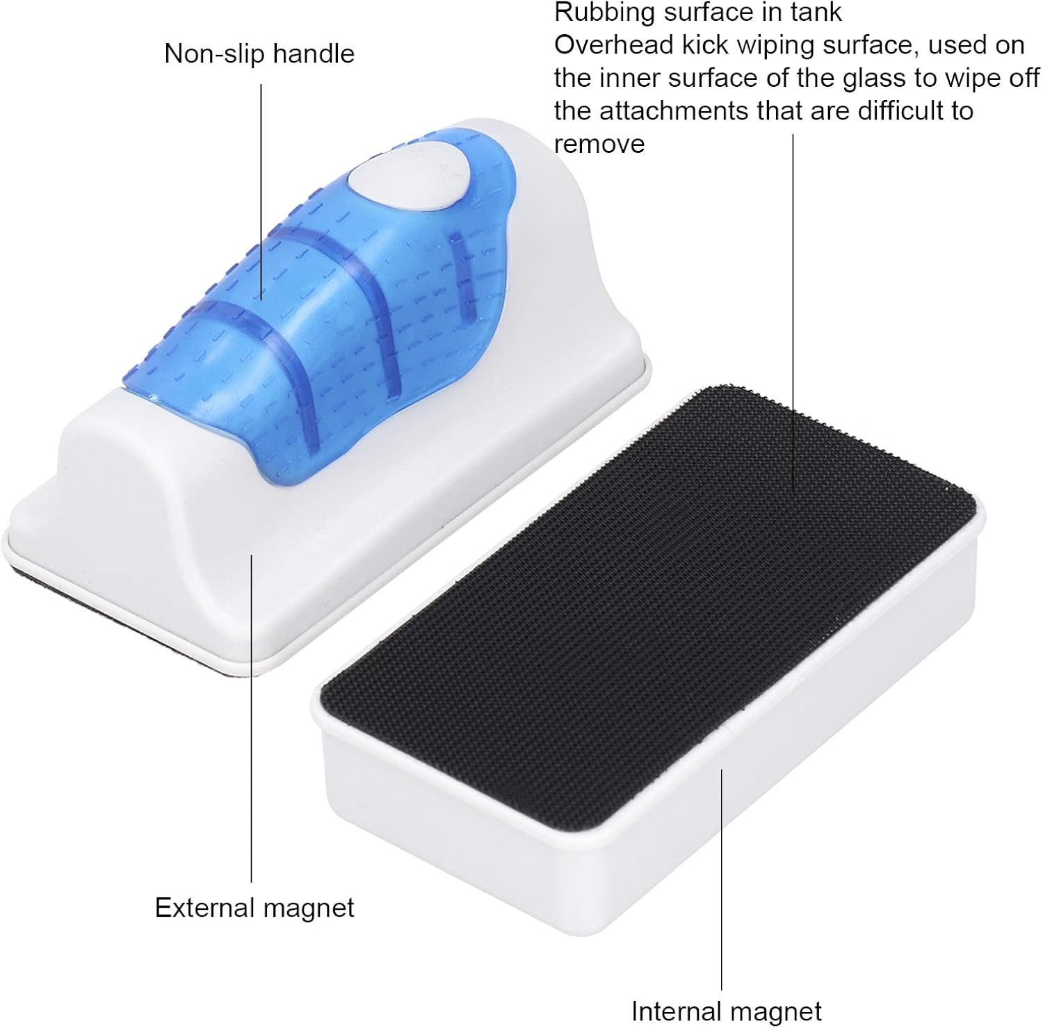 Aquarium Strong Magnetic Cleaner Brush, Glass Algaes Scraper Removal Cleaning Brush Floating Cleaner Scrubber Tool Fish Tank Algaes Cleaning Tool with Non Slip Griped Handle