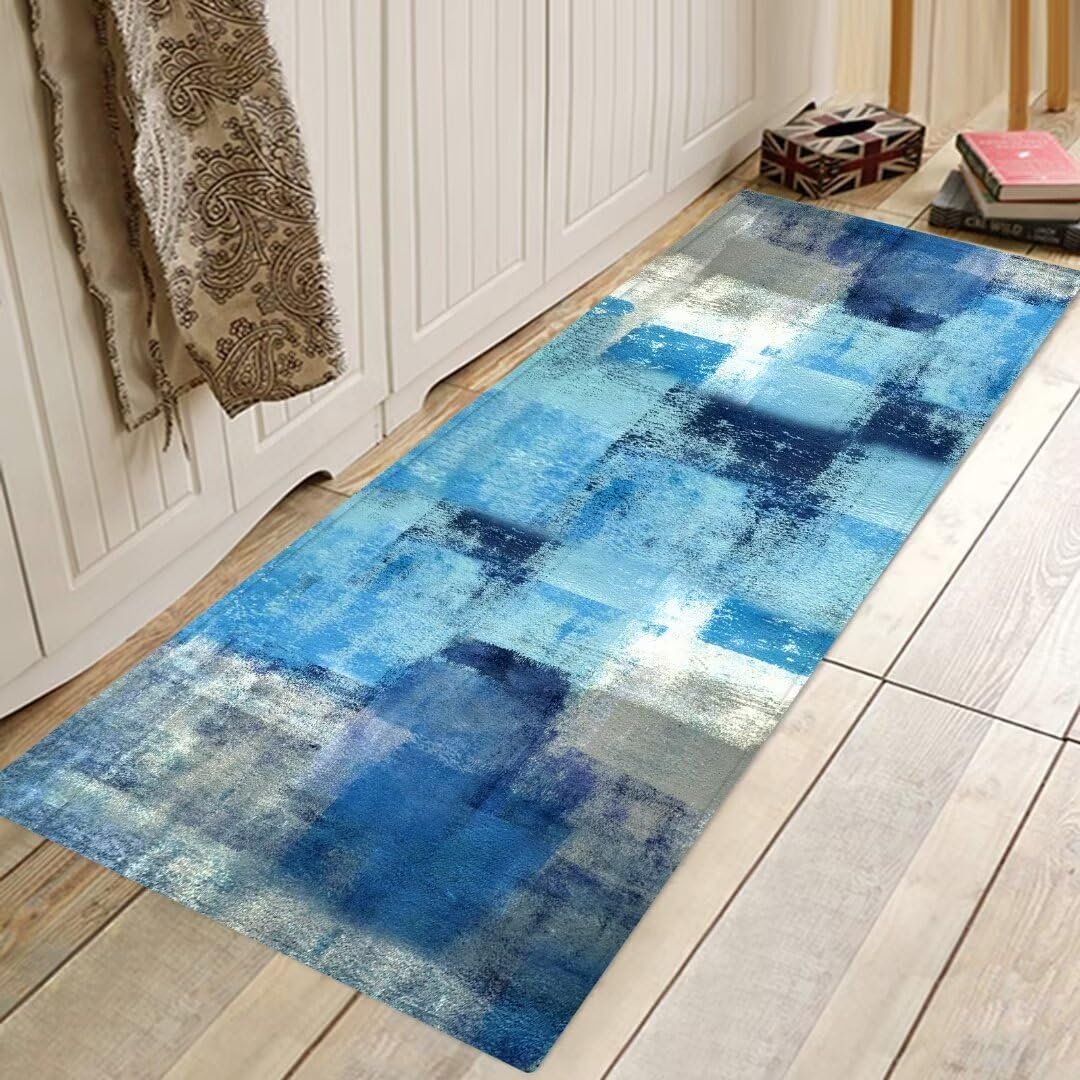 Abstract Hallway Runner Rug 2x6 Throw Rug Grey Blue Area Rug Modern Washable Long Hallway Rugs Non-Slip Bathroom Runner Floor Carpet for Bedroom Laundry Room Entrance Door Mat for Kitchen Entryway