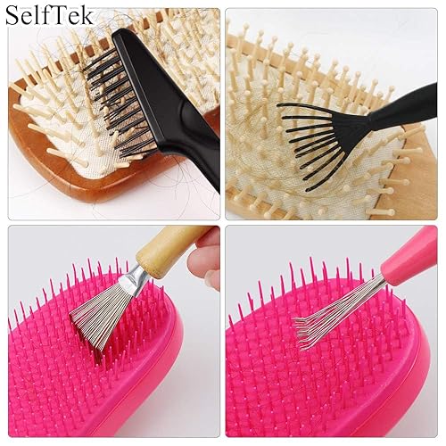 Miniatura 4 de SelfTek Paquete de 4 cepillos para el cabello, herramienta de limpieza de peine, cepillo de limpieza para el cabello, rastrillo limpiador para