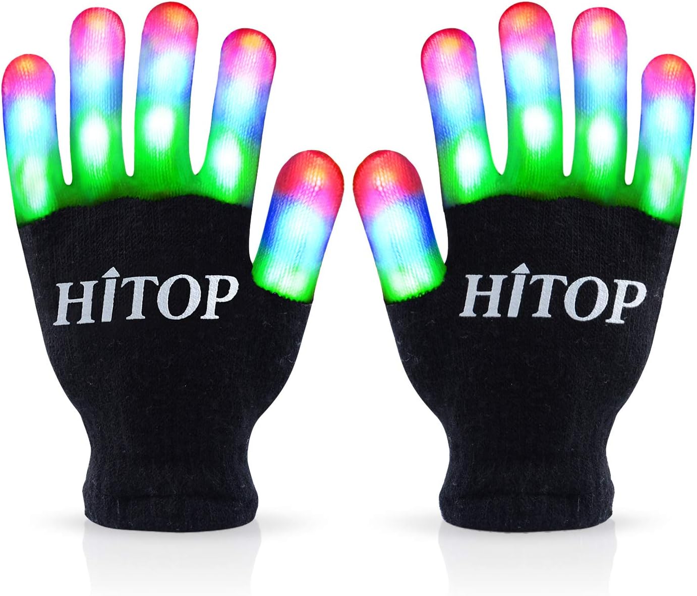 HITOP Led Gloves Kids, Light Up Gloves Finger Light Cool Toys Gift Stocking Stuffers for Boys Girls Age 5 6 7 8 9 10 Christmas Thanksgiving Birthday Glow Party Favor with Extra Batteries