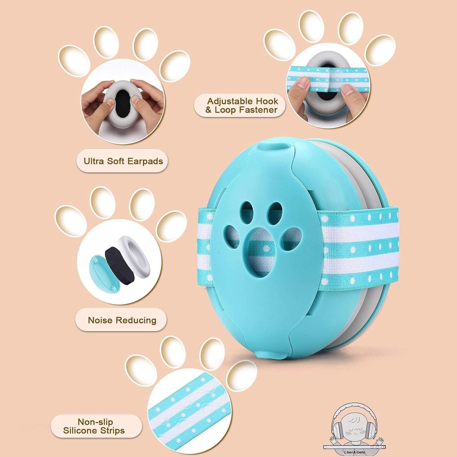 Baybee Noise Reduction Ear Muffs for Baby | Essential Infants Ear Protector Headphones with 25db Noise Cancellation & Adjustable Headband | Improves Sleep, Ideal for Travel, Concerts, Fireworks (Blue) 4