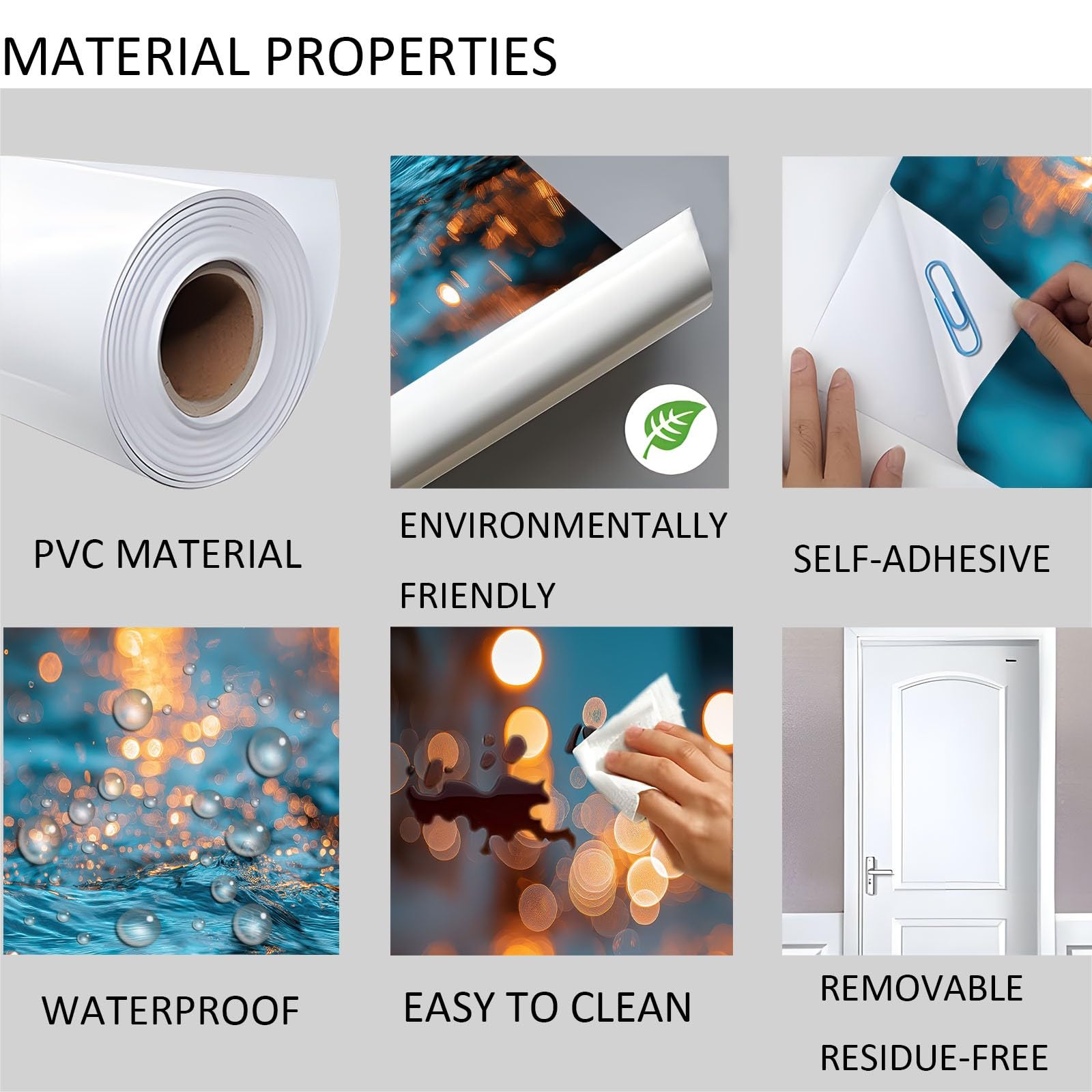 Papel pintado autoadhesivo para puerta, minimalista, superficie de agua, póster para puerta, adhesivo para puerta, textura ondulada resistente al agua, lámina de vinilo para puerta, azul extraíble