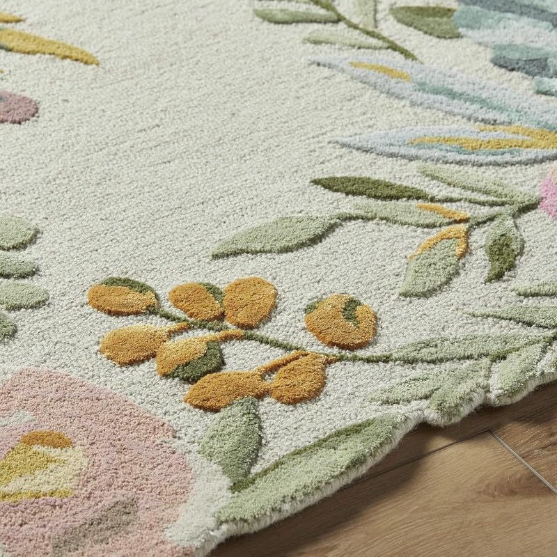 Image of Handmade PremiumANAYA Collection Woollen Rug Loop Pile Floral Hand Tufted Carpet for Living Room Bedroom Drawing Room Hall and Floor 3X5 Size