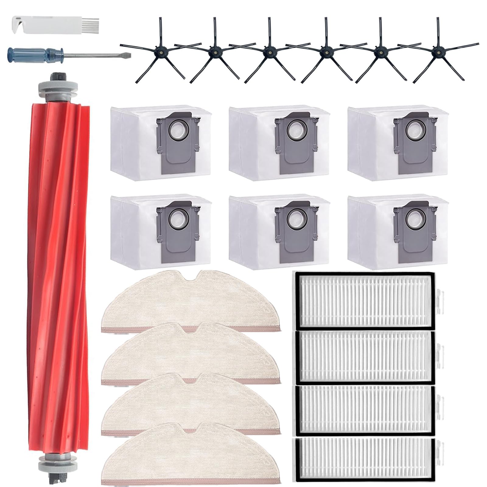 DovLazm 21 Pcs Q7 Max Replacement Parts?for Roborock Q7 / Q7+ / Q7 Max / Q7 Max+ Vacuum Cleaner Accessories Kit, 1 Main Brush, 4 Filter, 4 Mop Pad, 6 Side Brush?6 Vacuum Bag