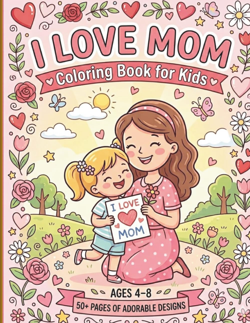 I Love Mom Coloring Book for Kids:: Cute Mother’s Day Gift with Heart & Floral Designs – Simple Coloring Pages for Toddlers, Preschoolers, and Children to Show Love for Mommy