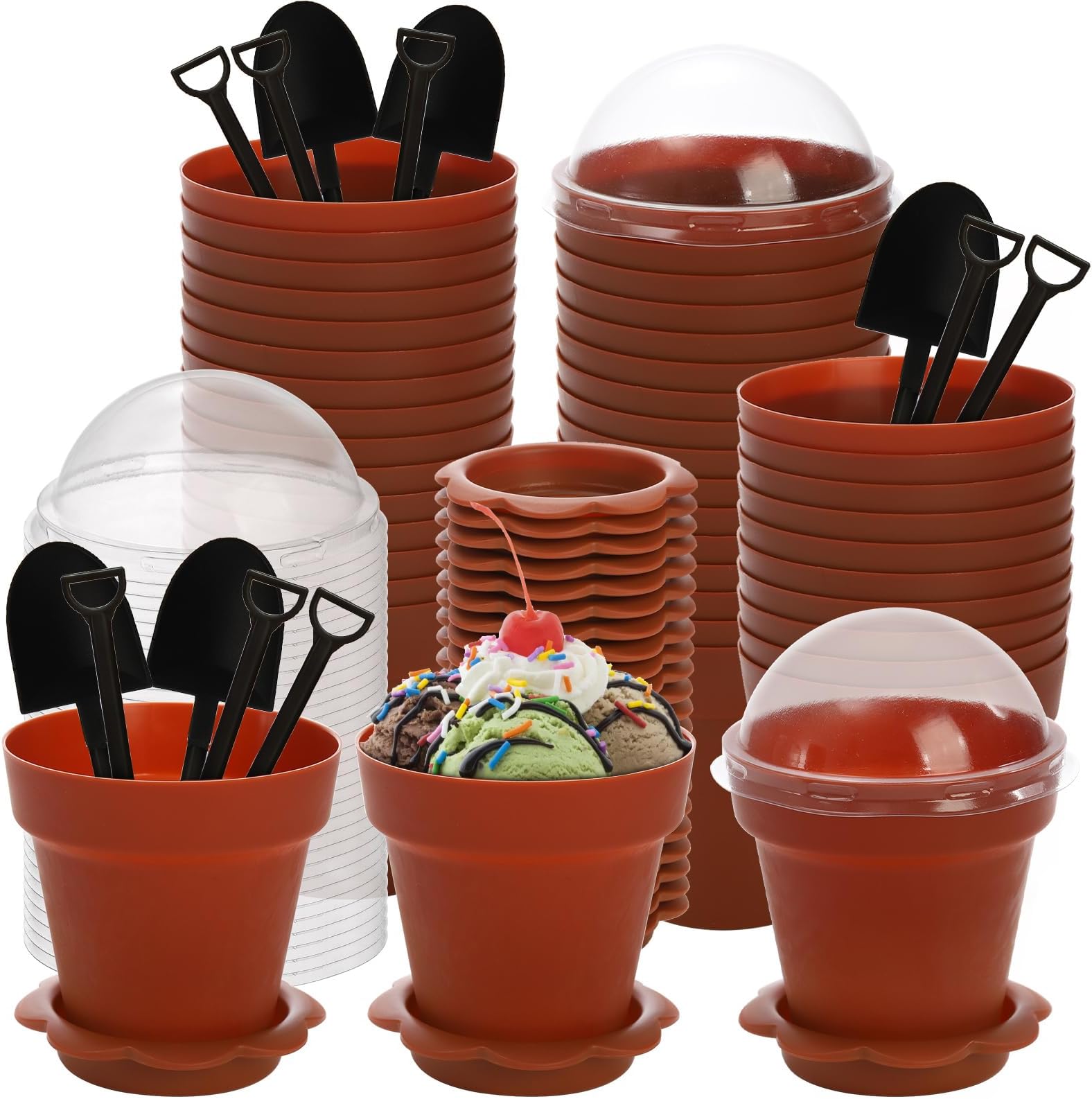 200 Pack Flowerpot Dessert Cup Plastic Cake Cups with Lid