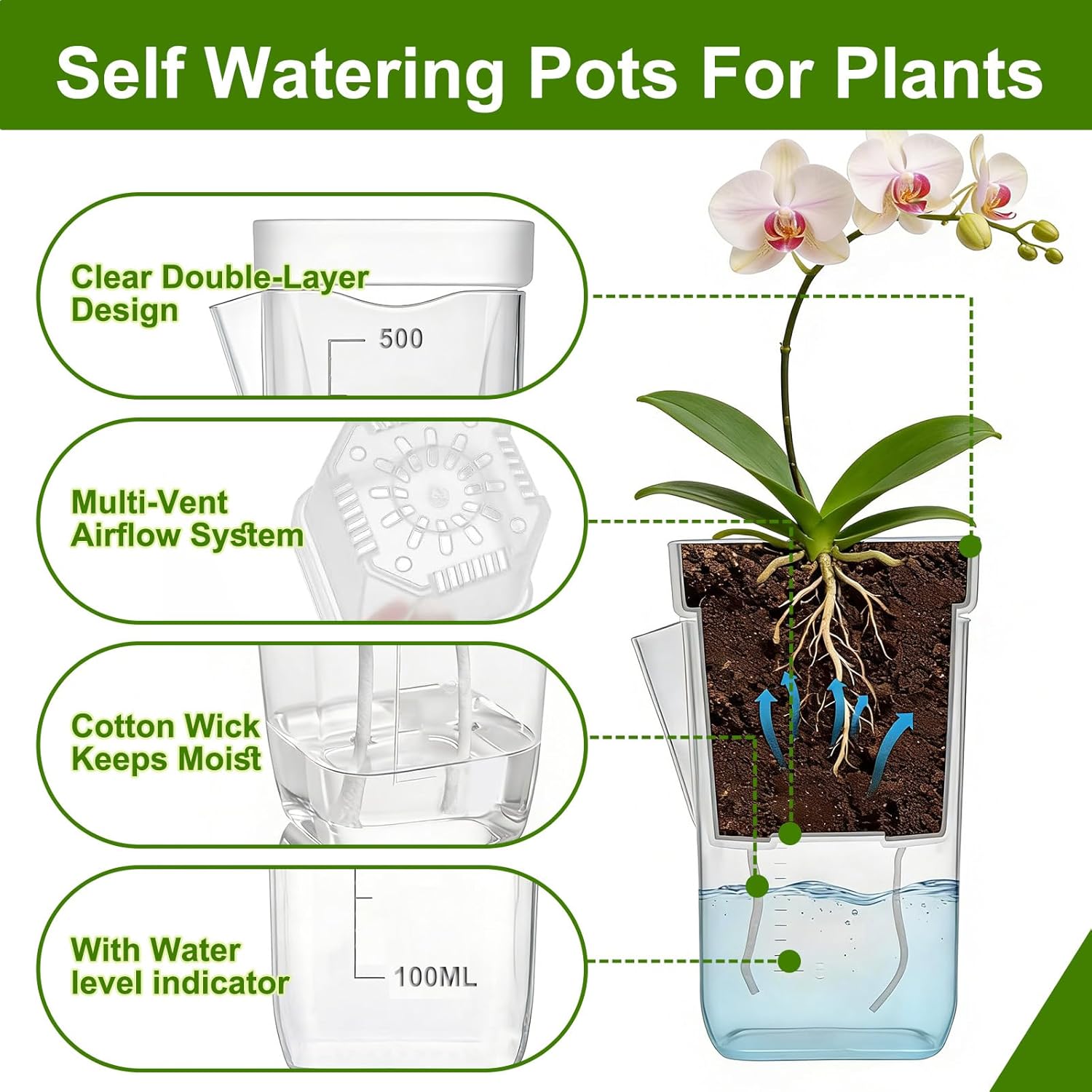 HITOSTAR 12 Pack 4 Inch Mini Clear Self Watering Pots for Indoor Plants, Small Plastic Planters with Drainage, Hydroponic Nursery Propagation Cups, for African Violet Alocasia Pot (4 Inch, 12Pack)