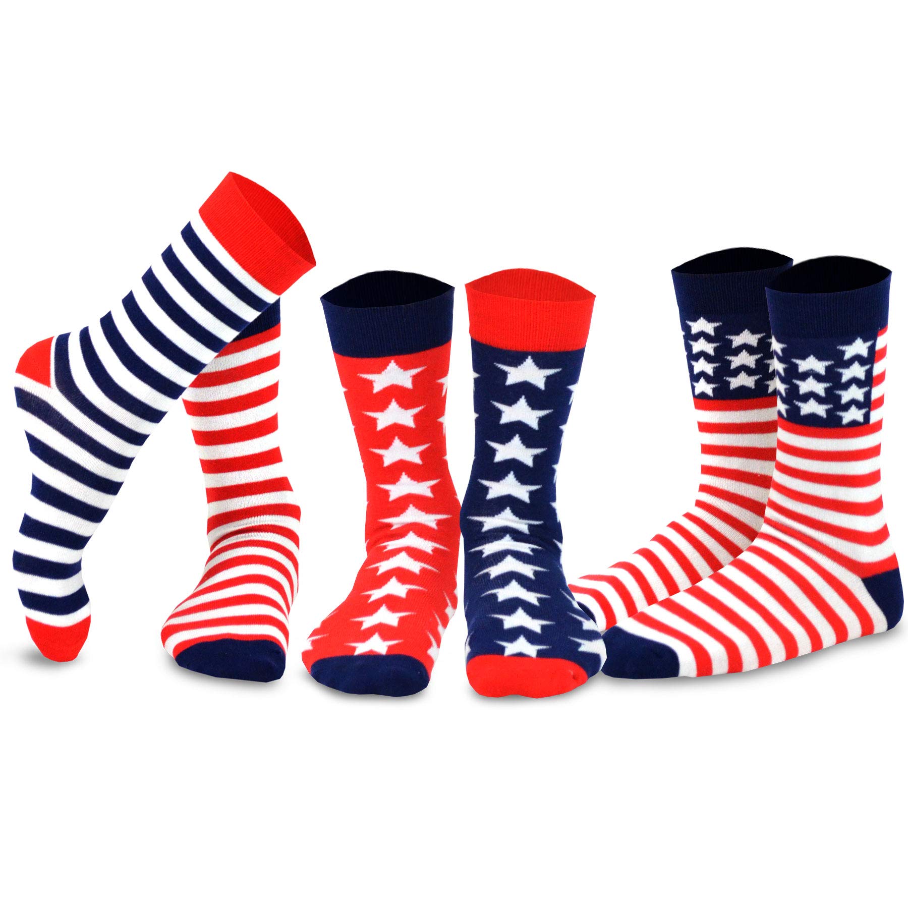 American Patriotic Stars and Stripes Crew Knee High Low Cut Ankle Novelty Socks for Men and Women Multipair