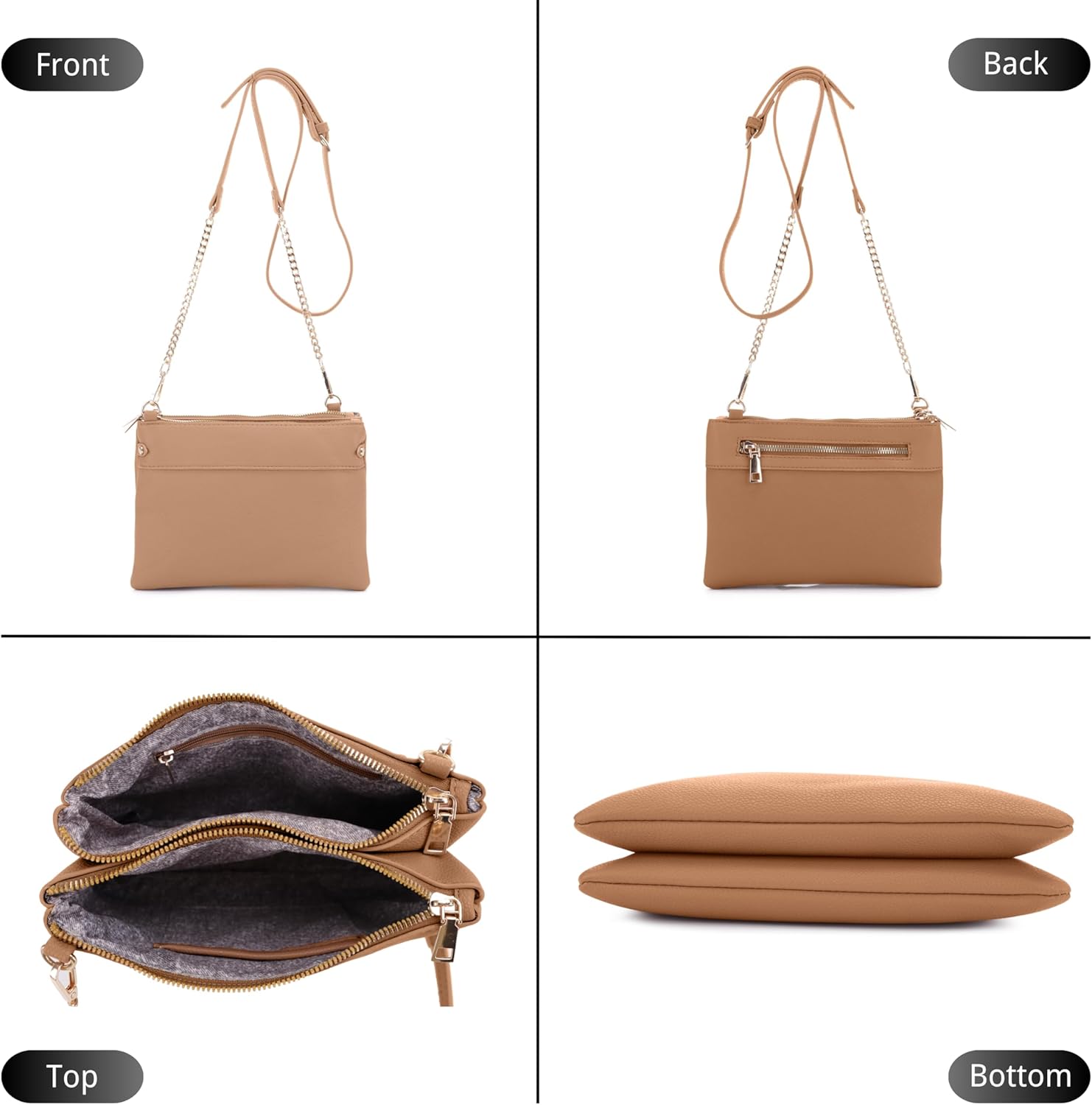 Isabelle Faux Leather Crossbody Bag with Multiple Compartments, Detachable Chain Strap