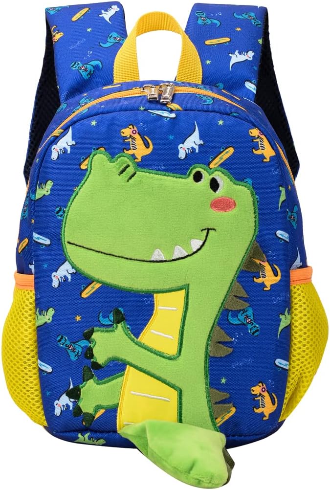 Toddler Backpack for Boys Girls, Lightweight Kindergarten Preschool Bag, Dinosaur Backpack for Kids with Safety Leash (Blue for 2-5 Years Old)