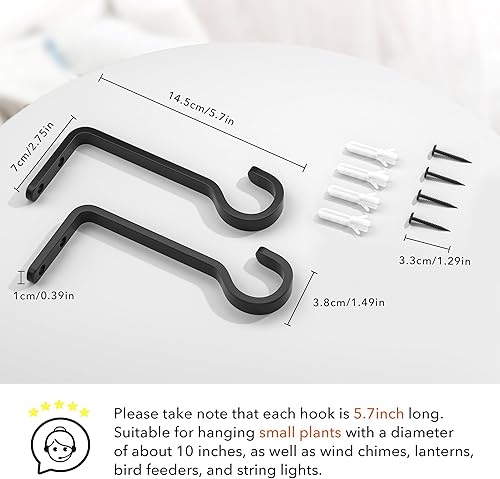 Miniatura 3 de Paquete de 2 perchas resistentes de 5.7 pulgadas para plantas al aire libre, soportes de hierro para colgar plantas en el exterior, ganchos de metal