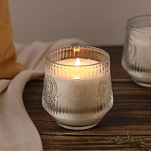Miniatura 3 de LAMORGIFT Paquete de 12 tarros de vidrio transparente para hacer velas, tarros de vela de vidrio de 7 onzas con tema floral, frascos de velas