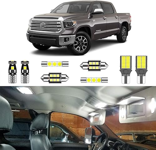 Paquete de 18 luces LED interiores blancas superbrillantes para Toyota Tundra 2007-2021 + luces de carga + luces de matrícula y herramienta de