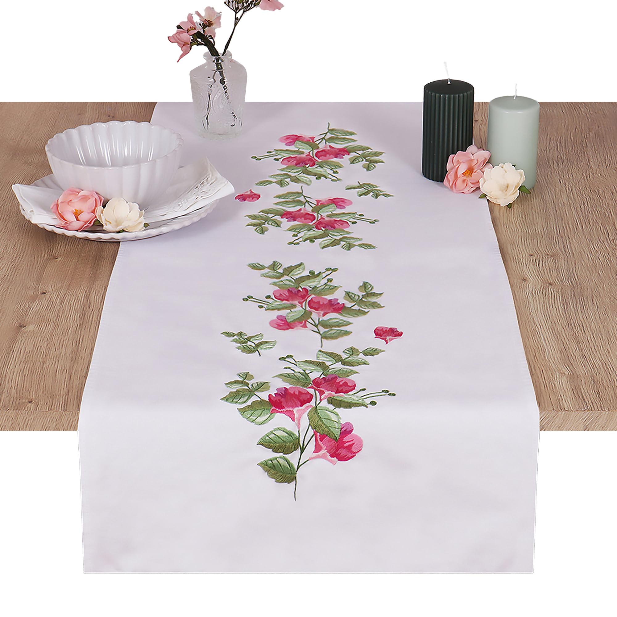 Trimits Embroidery Kit - Table Runner - Includes Printed Fabric, Threads, Needle & Instructions, 40 x 100cm, Floral Berries