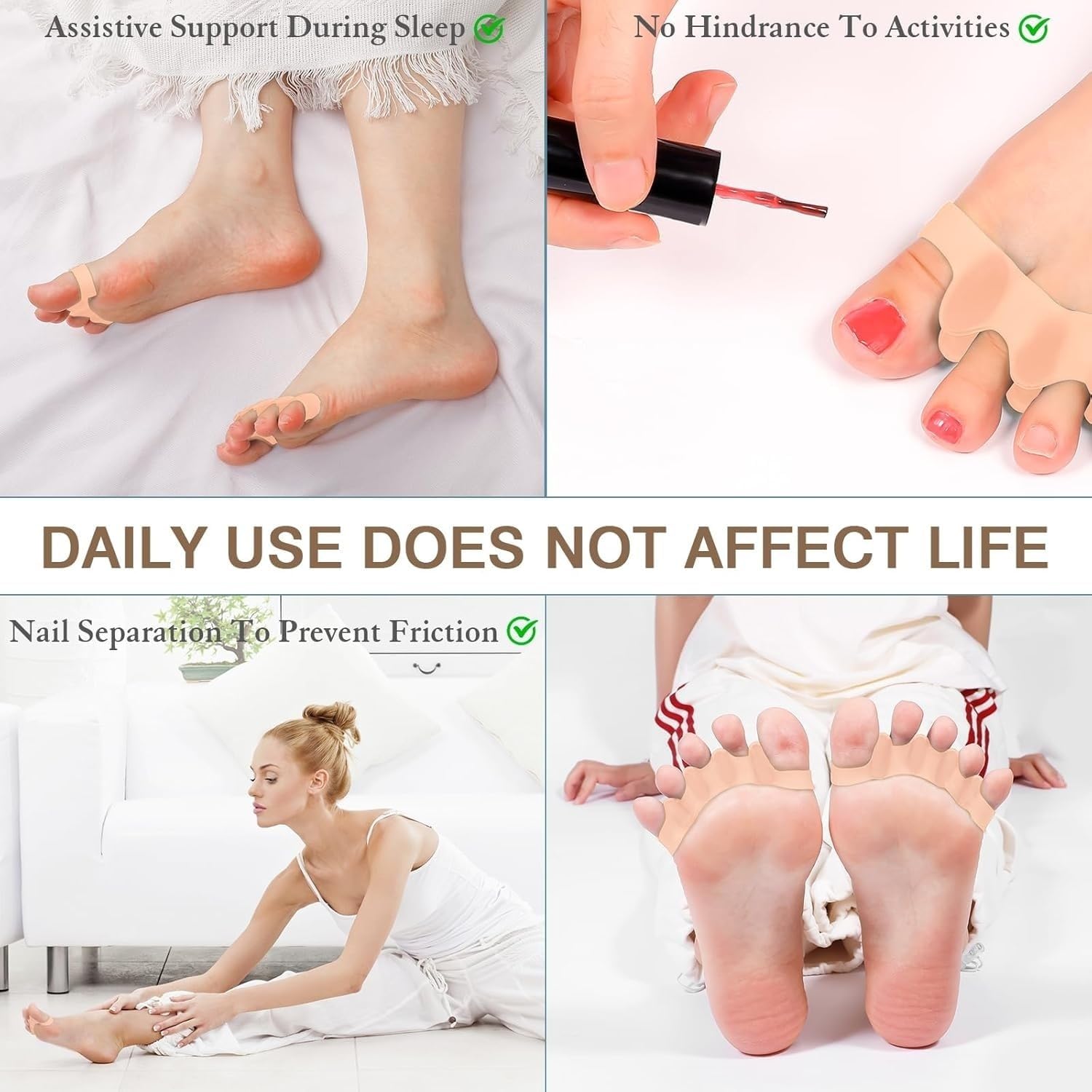Separadores De Dedos Para Mujer Y Hombre, Separadores Para Pedicura, Enderezador De Dedo En Martillo, Para Fascitis Plantar, Aliviar Dolor De Pies Y Salud Del Pie (6Pcs,white)
