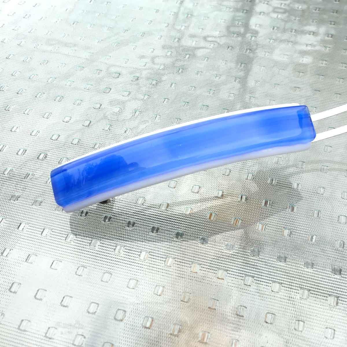 Hair Barrette with Blue and White Art Glass, Large French Clip