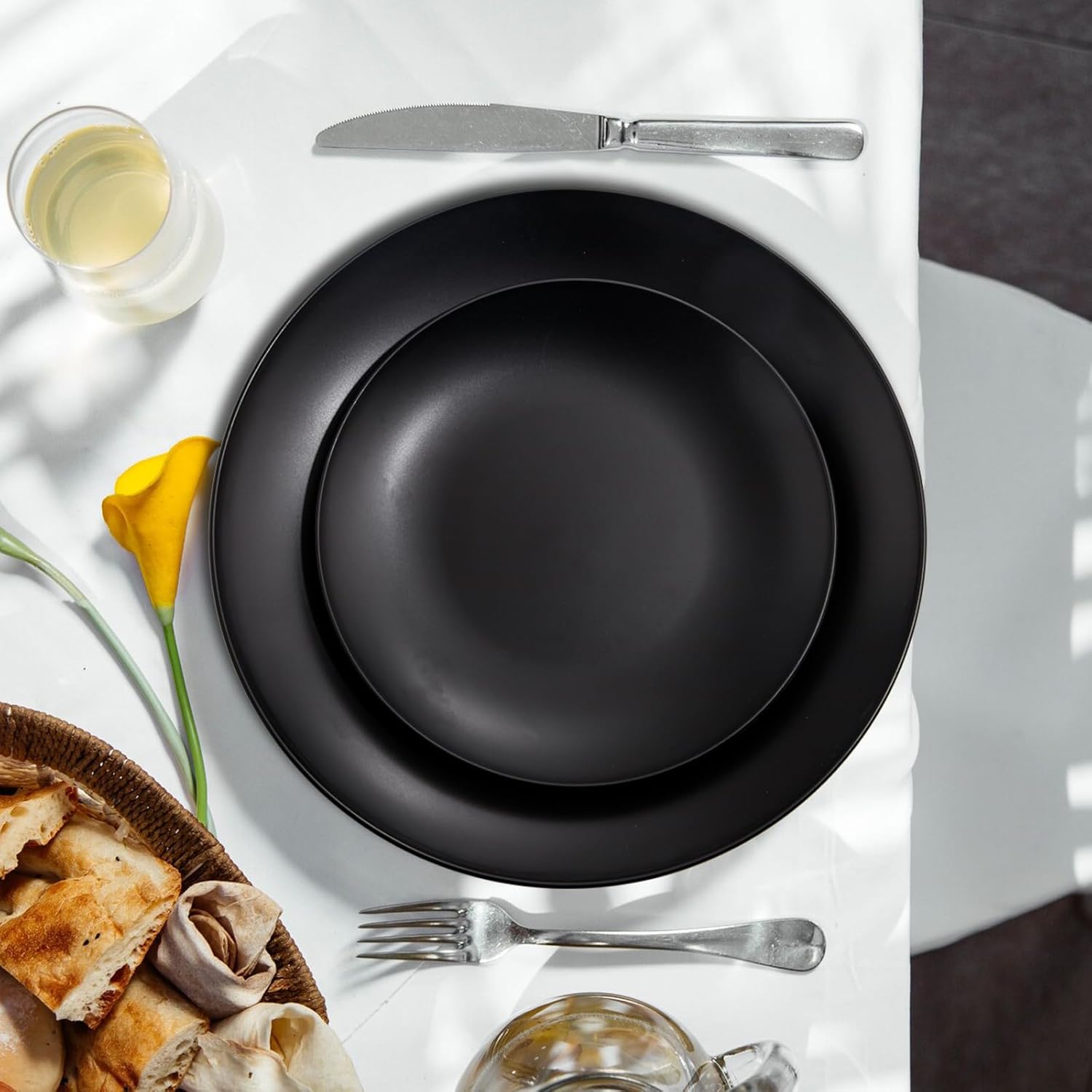 LIYH 32 Pcs Black Plastic Plates Reusable - Unbreakable and Durable Plates - Dishwasher Safe Lightweight Plate,Camping Plate Outdoor Dish 16