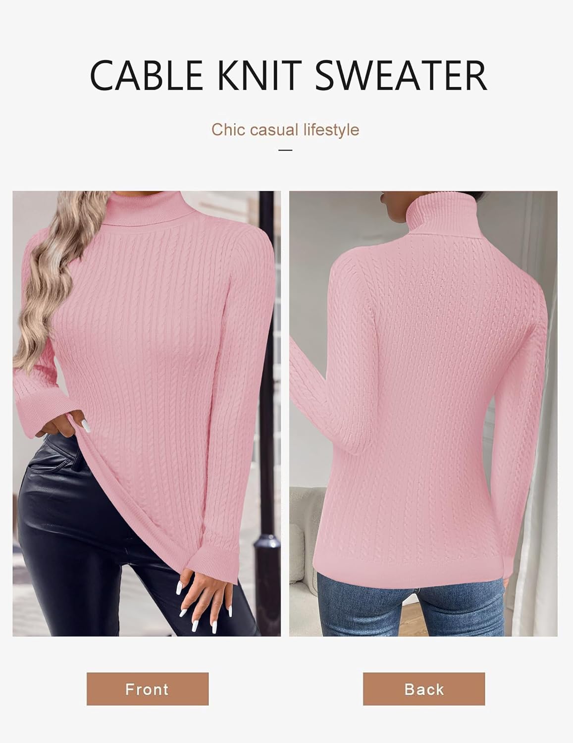 Zeagoo Womens Sweaters Turtleneck Cable Knit Long Sleeve Pullover Cute Fitted Trendy Basic Fall Winter Tops - Image 5