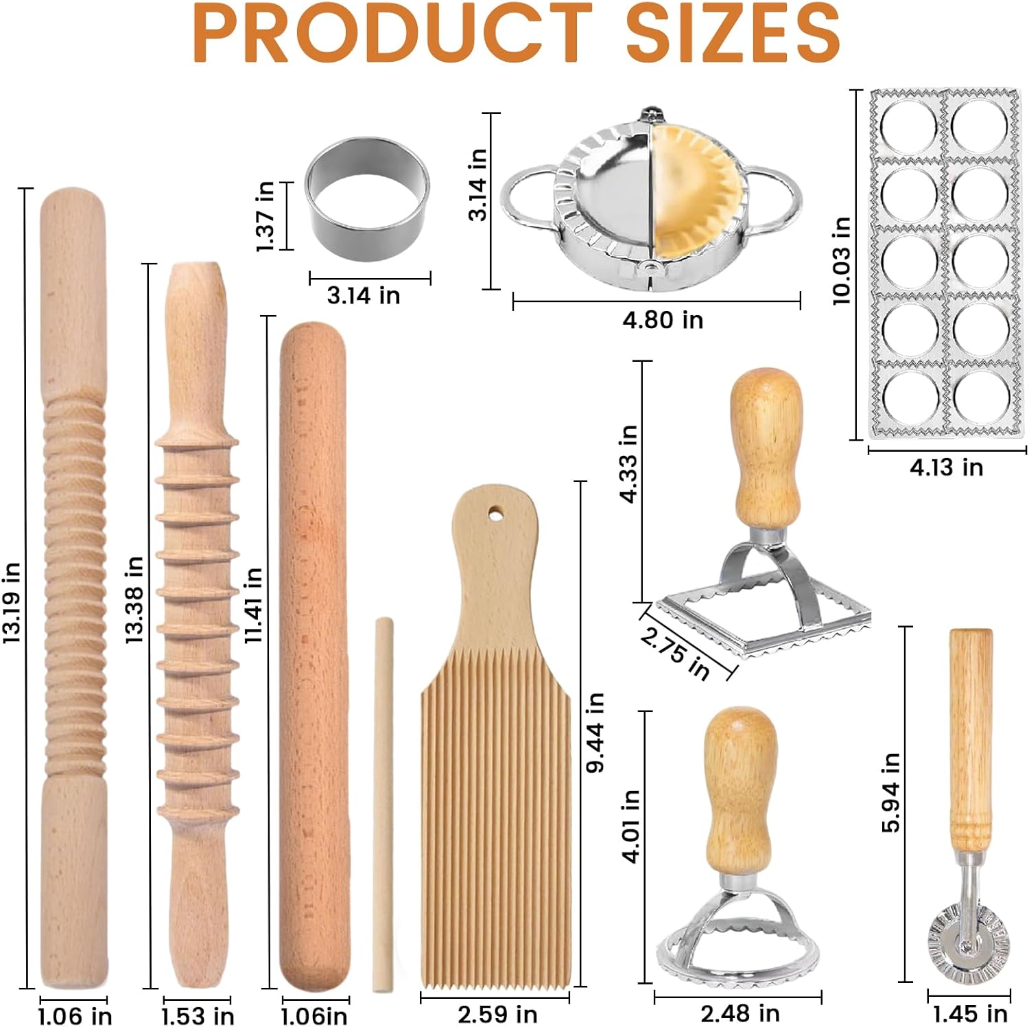 10 Pcs Pasta Making Tool Set Ravioli Mold Set with Gnocchi Board Ravioli Stamp Ravioli Maker Pasta Rolling Pin Roller Wheel Cutter gift for pasta lovers (Classic Pasta Complete Set)