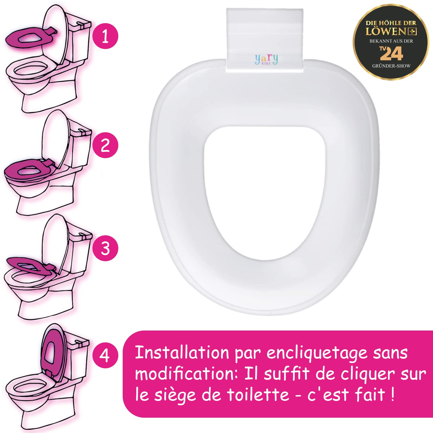 POTTY by yary KIDZ - siège de toilette pour enfants - réducteur de toilette blanc convenant à tous les sièges - comprend un jeu d'autocollants