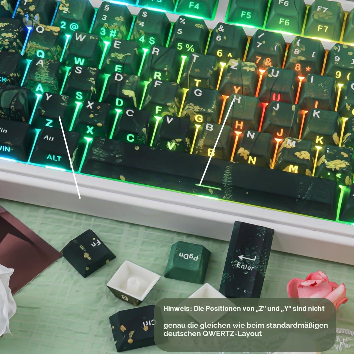 PBT ISO Keycaps, 133 Keys Summer Keycap, Shine Through Dye Sub Custom Keycaps for Cherry MX Switch German QWERTZ Layout Mechanical Keyboards