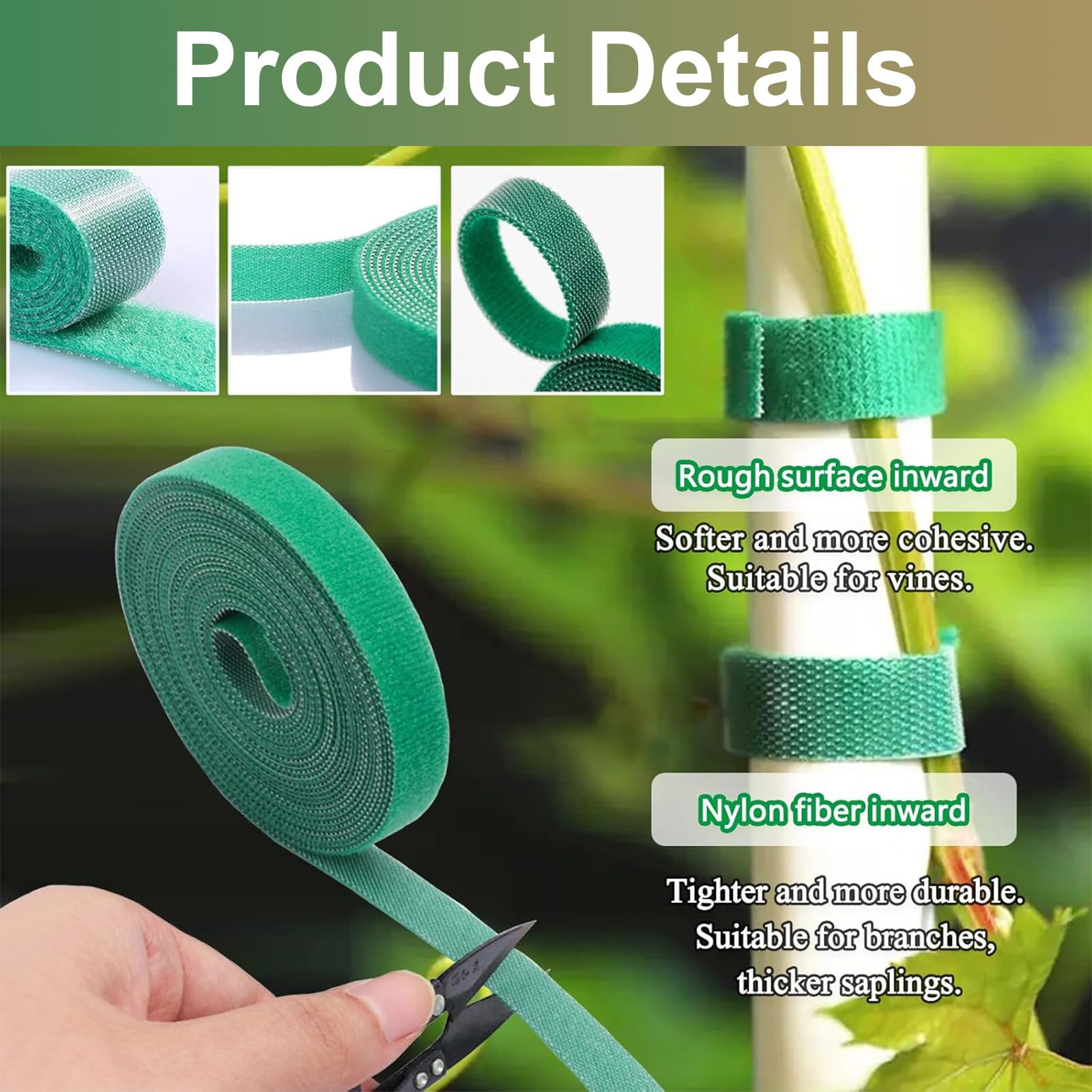 2 Rotoli di Nastro Autoadesivo per Piante 10mm x 10m, a Strappo, Nastri Riutilizzabili per Sostegno, Legatura e Tutori di Rampicanti, Pomodori e Fiori