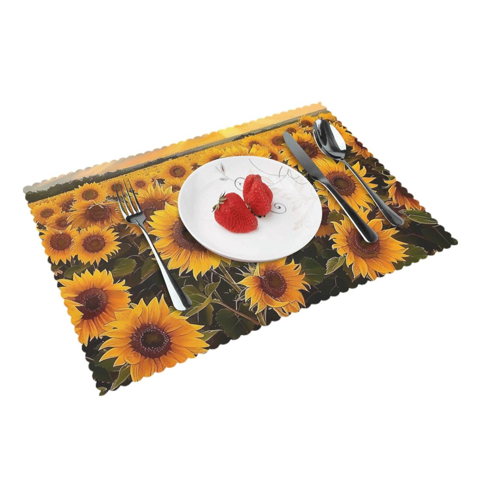 Sunflowers Printed Placemat Heat Resistant Place Mats Set of 4 PCS Washable Kitchen Table Mats, 12x18 Inch