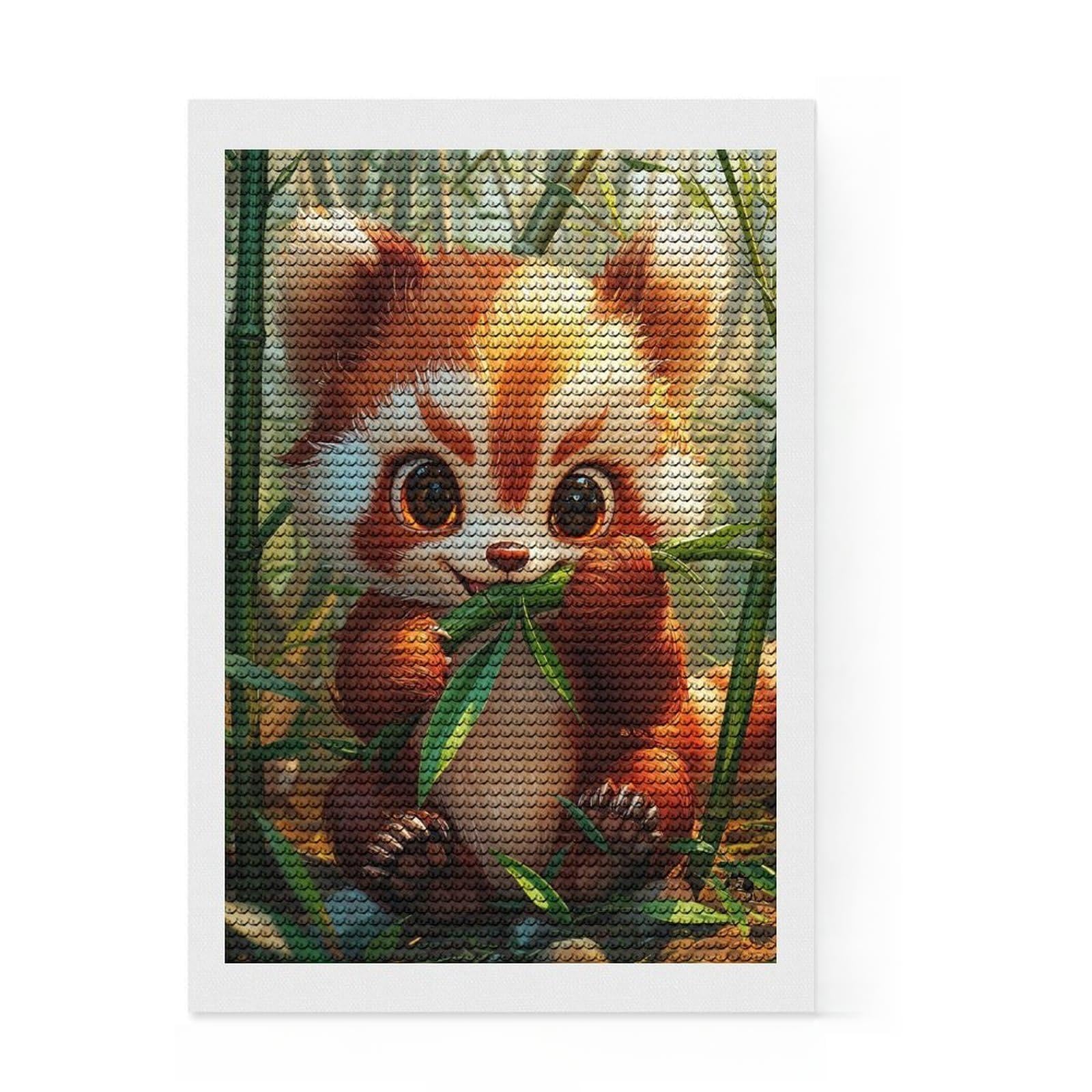 Junmoney Cute Red Panda Eating Bamboo Diamond Style Art Kit 8"x12", Christmas Gift, for Family Craft Time, Vintage Style Decor, Creative Gift Idea