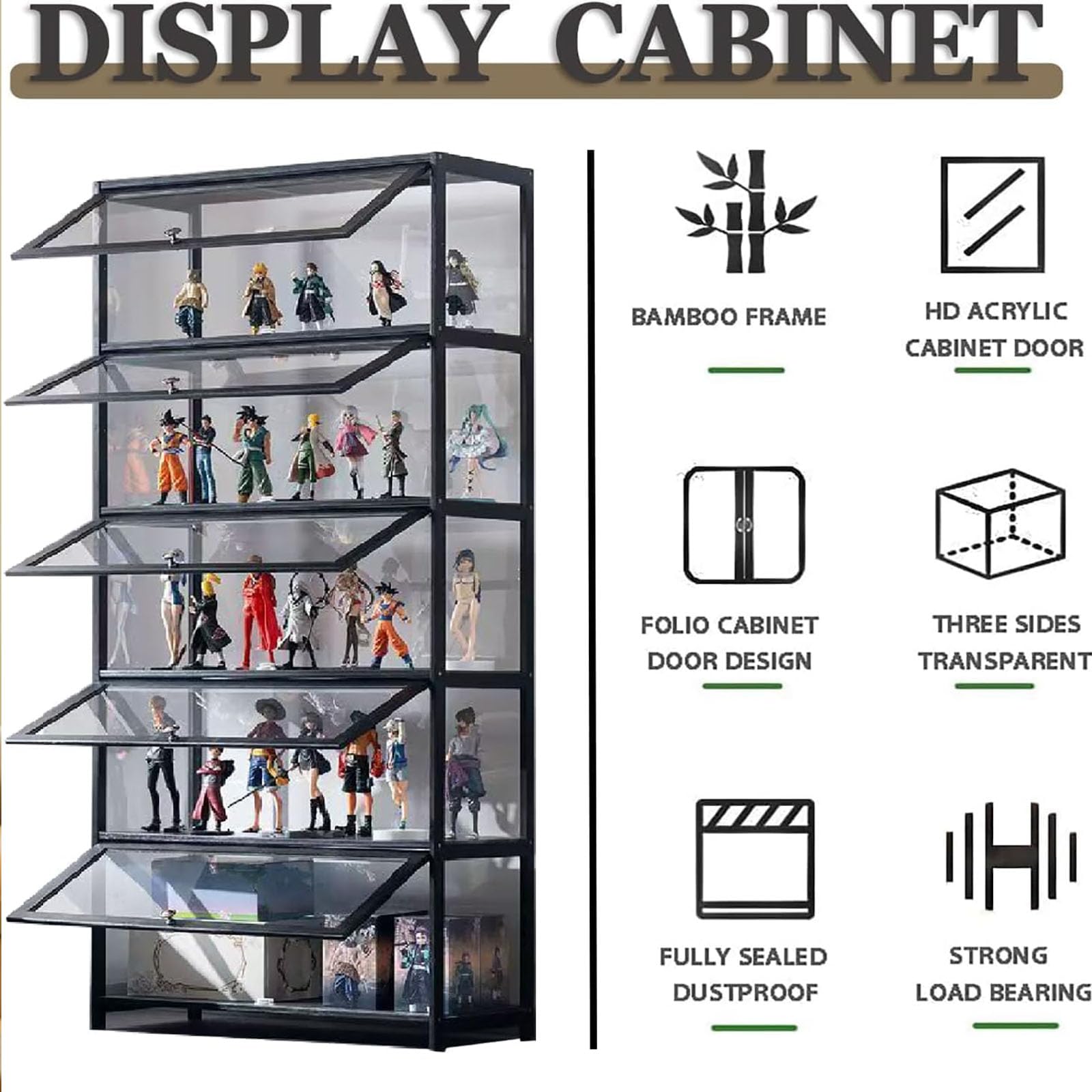 Cabinet d'exposition avec Porte en Verre Acrylique, boîte d'exposition Curio de 6 Niveaux, étagère de Collection de Jouets et étagères pour la Chambre