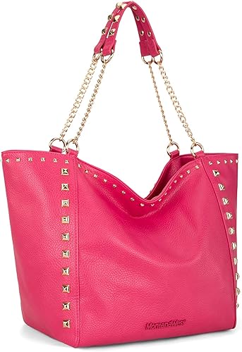 Miniatura 7 de Montana West - Bolso de mano grande para mujer con asa superior sobredimensionada y bolsos con cadena XL-oro,XL-negro,XL,rosa intenso,Peltre