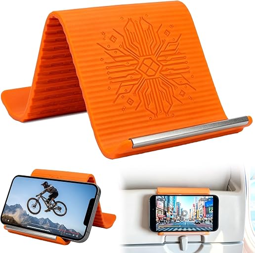 Airplane Phone Holder, Foldable Silicone Aluminum Phone Holder | Textured Non-Slip Surface Flexible Silicone Tablet Stand 0.12" Ultra-Thin Desktop Mount for Home Office Desk Travel Treadmill