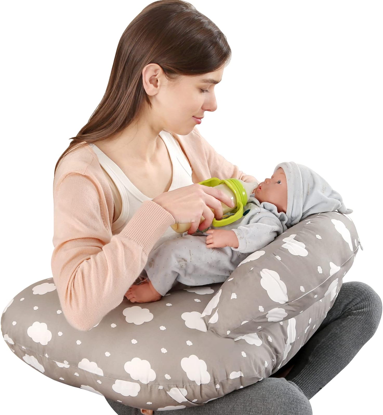 Labtec Nursing Pillow for Breastfeeding, Multifunctional Breast Feeding Pillow with Adjustable Waist Strap and Safety Fence, 100% Cotton Removable Pillowcase, Pregnancy Gift