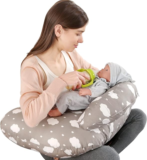 Labtec Nursing Pillow for Breastfeeding, Multifunctional Breast Feeding Pillow with Adjustable Waist Strap and Safety Fence, 100% Cotton Removable Pillowcase, Pregnancy Gift