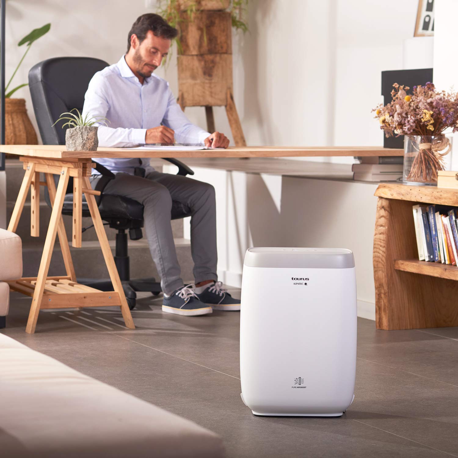 Taurus AP2040 Purificador de aire Hogar Oficina, Air Purifier con sensor nivel contaminación, Filtración Triple, EPA, carbón activo, 18/8 Stainless Steel