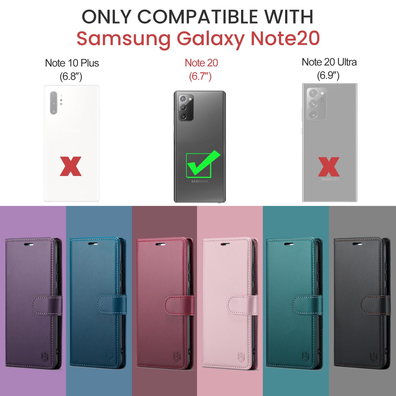 FLIPALM for Samsung Galaxy Note 20 5G Wallet Case with RFID Blocking Credit Card Holder, PU Leather Folio Flip Kickstand Shockproof Cover for Women Men (Purple)