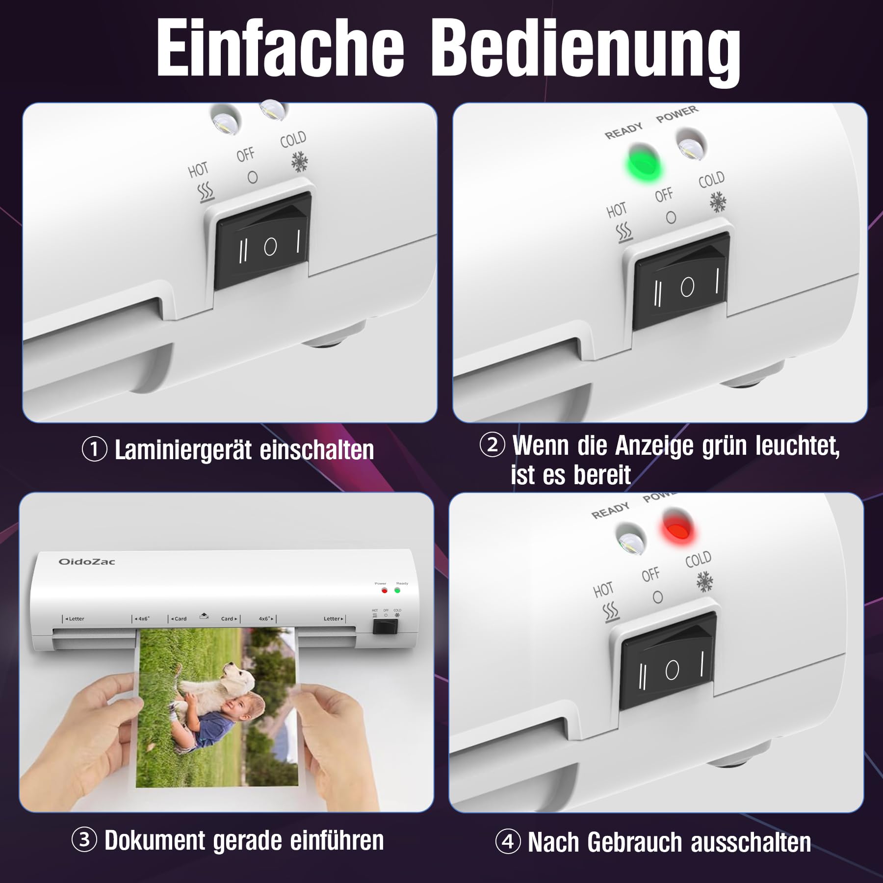 A4 Laminiergerät, 4 in 1 Heiß- und Kaltlaminierung, Laminiergerät mit 15 Laminierfolien, Eckenrunder, Papierschneider, ABS-Funktion Anti-Stau, 80-125 Mic, für Büro, Schule, Zuhause-Weiß