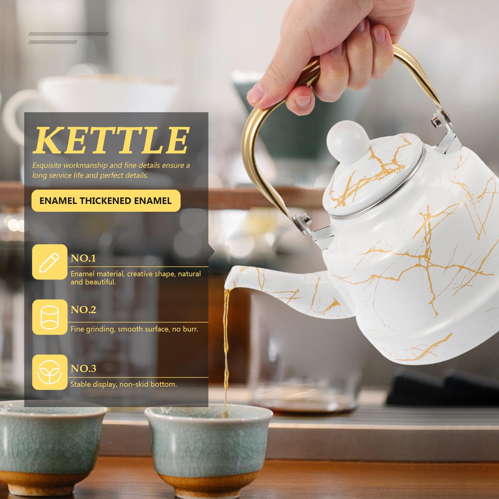 Bollitore per Tè Smaltato Bianco, Teiera Spessa per Casa | Finitura Smaltata, Adatto a Riscaldare Acqua e Preparare Zuppa Istantanea, Design Pratico