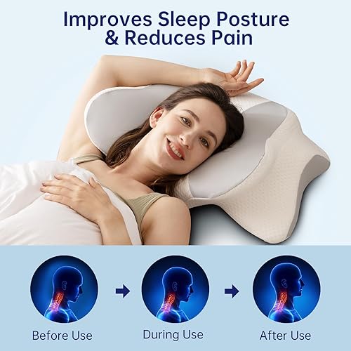 Miniatura 6 de Almohada cervical para el cuello, almohada ergonómica de espuma viscoelástica, diseño ortopédico para personas que duermen de lado, espalda y boca