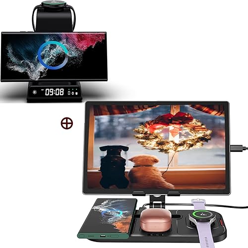 Cargador inalámbrico para estación de carga Samsung, base de carga con soporte para tableta compatible con Galaxy S22 UltraS21S20, Galaxy Watch 5