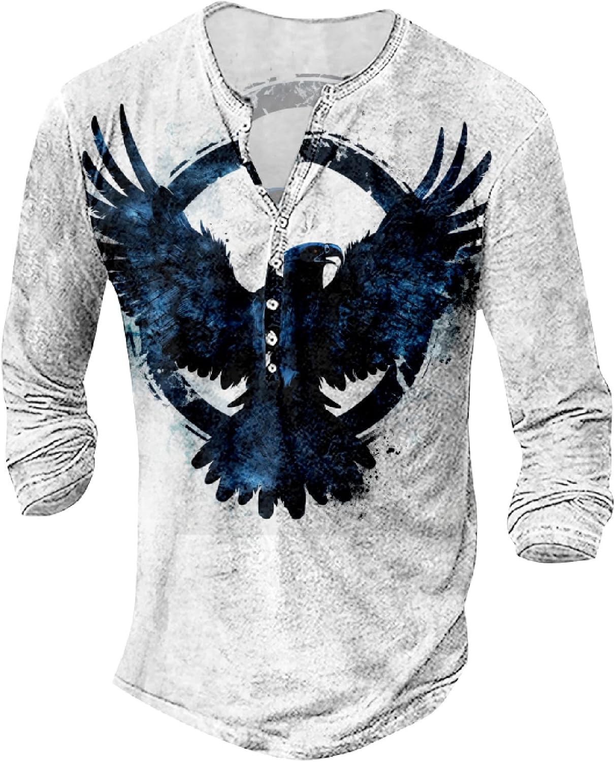 Mens Distressed Henley Shirts Long Sleeve Cotton T-Shirts Vintage Graphic Tee Washed Streetwear Retro Tee