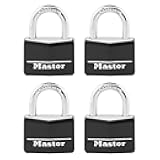 141Q Covered Aluminum Keyed Padlock, 4 Pack, Black